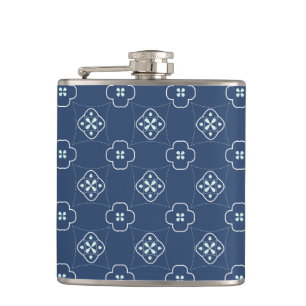 Denim Style Blue and Mint Flower Tiled Pattern Hip Flask