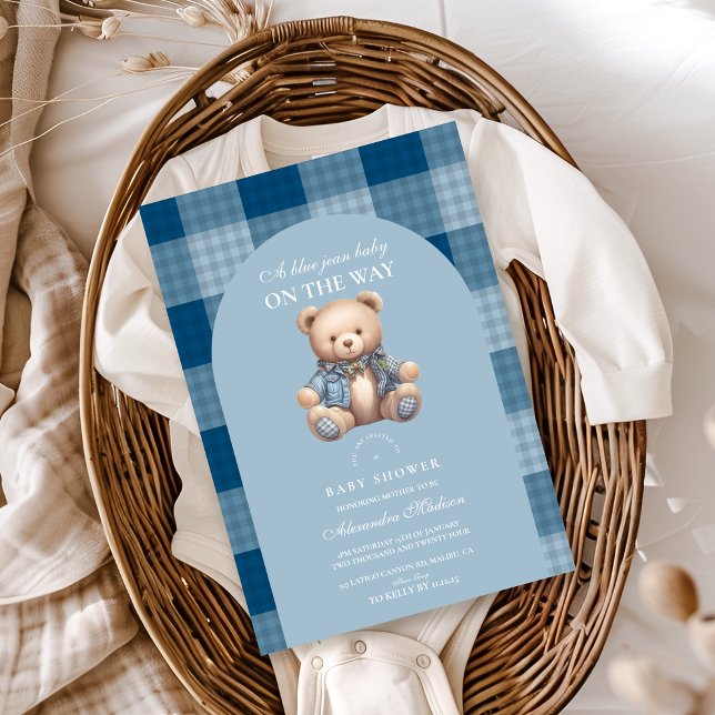 Denim Teddy Bear Baby Shower Invitation (Creator Uploaded)