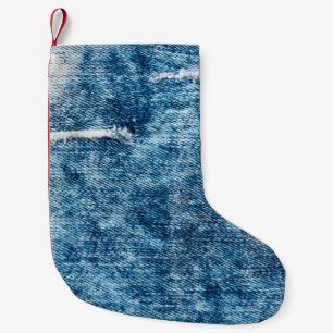 Denim texture.Blue jeans with threads and holes fo Small Christmas Stocking