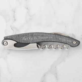 Denim Texture Bride Groom Black and White Corkscrew