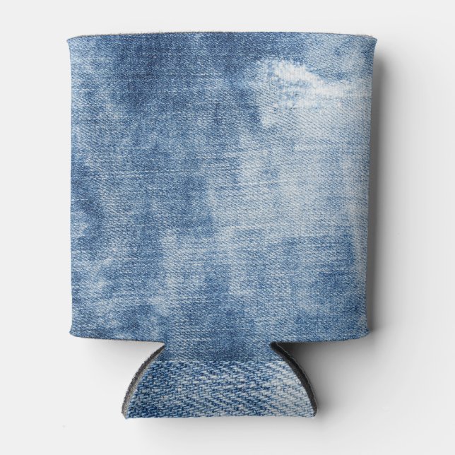 Denim Texture: Rugged Holes. Can Cooler (Front)