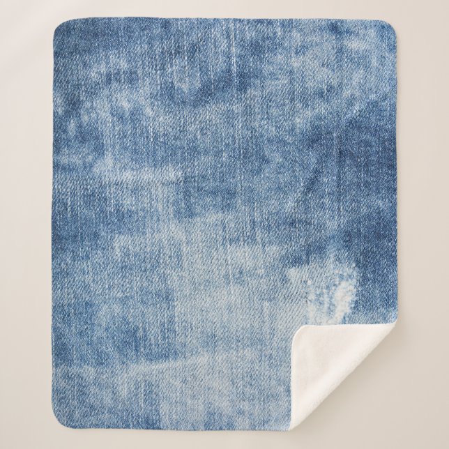 Denim Texture: Rugged Holes. Sherpa Blanket (Front)