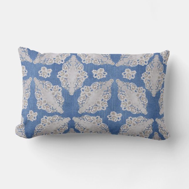 Denim texture with Lace Repeat Pattern Lumbar Cushion (Front)