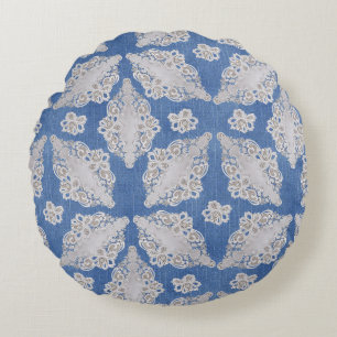 Denim texture with Lace Repeat Pattern Round Cushion