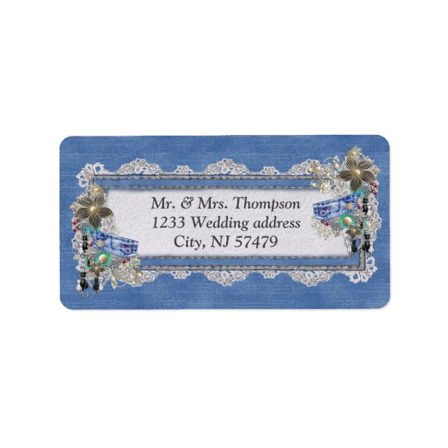 Denim Textured Lace and Costume Jewellery Label (Front)