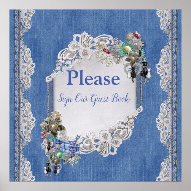 Denim Textured Lace and Costume Jewellery Poster (Front)