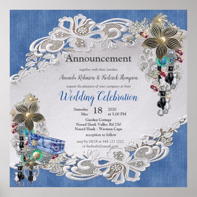 Denim Textured Lace and Costume Jewellery Poster (Front)