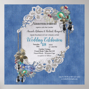 Denim Textured Lace and Costume Jewellery Poster