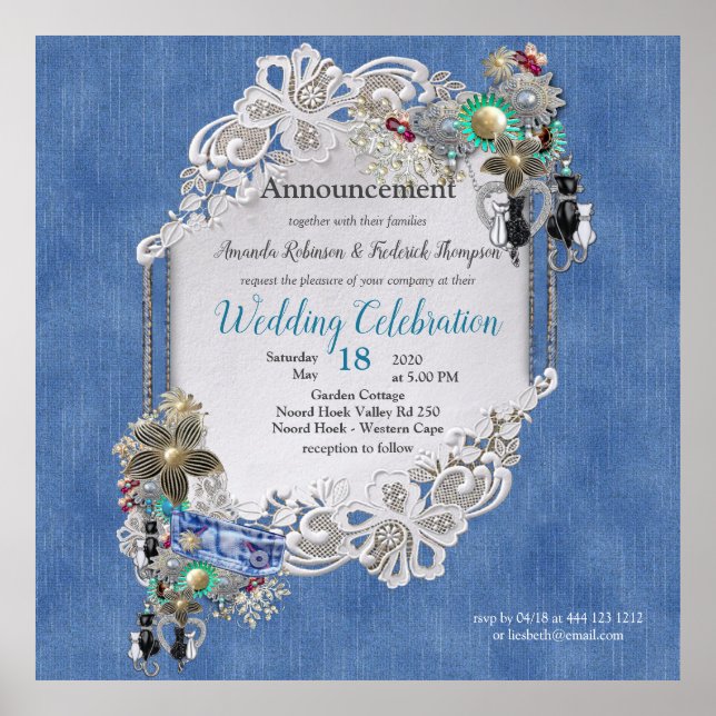 Denim Textured Lace and Costume Jewellery Poster (Front)