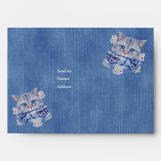 Denim Textured - Lace and Kittens Envelope (Front)