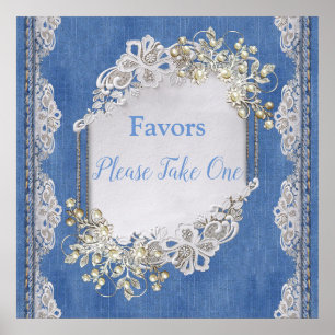 Denim Textured Lace and Pearls Poster
