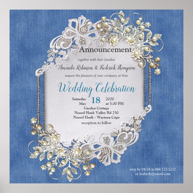 Denim Textured Lace and Pearls Poster (Front)