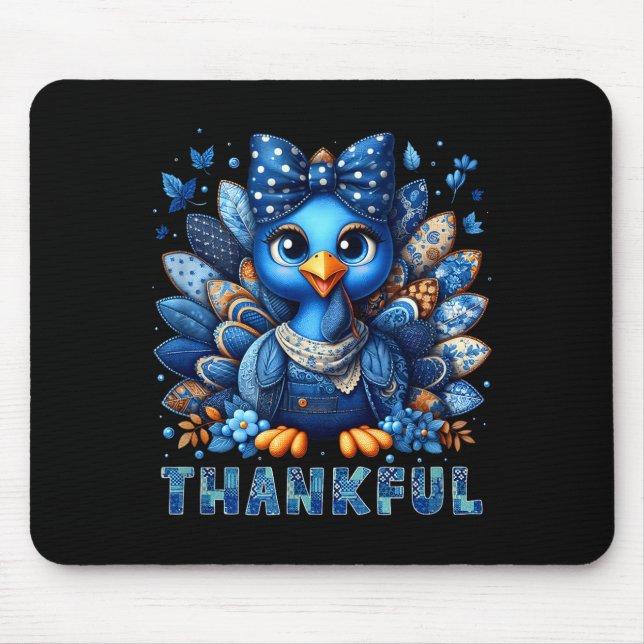 Denim Thankful Turkey Grandma Mama Mom Give Thanks Mouse Pad (Front)