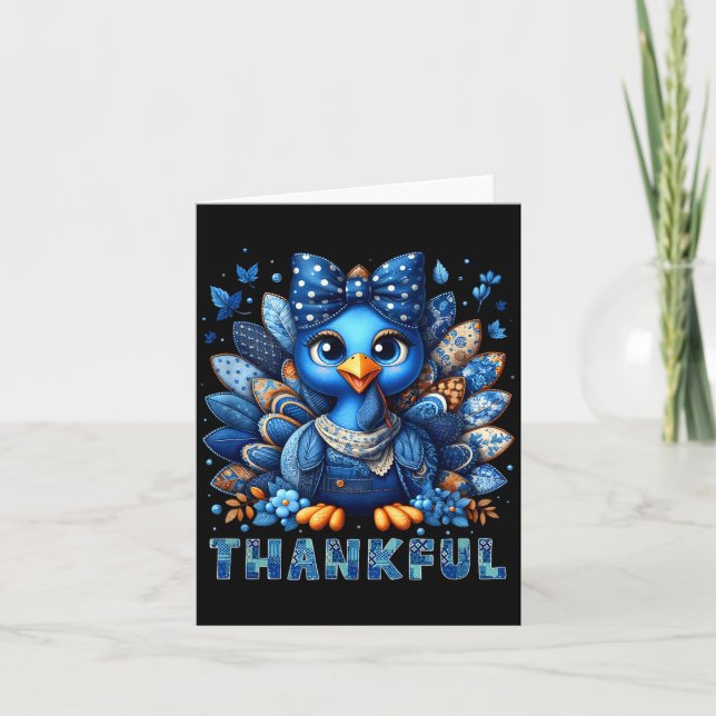 Denim Thankful Turkey Grandma Mama Mum Give Thanks Card (Front)