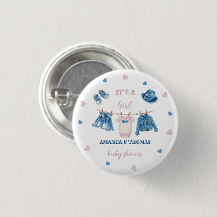 Denim Themed Girl Baby Shower 3 Cm Round Badge