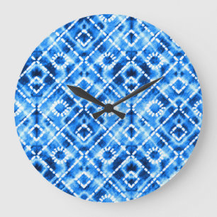 Denim Tie Dye Texture: Modern Elegance. Large Clock