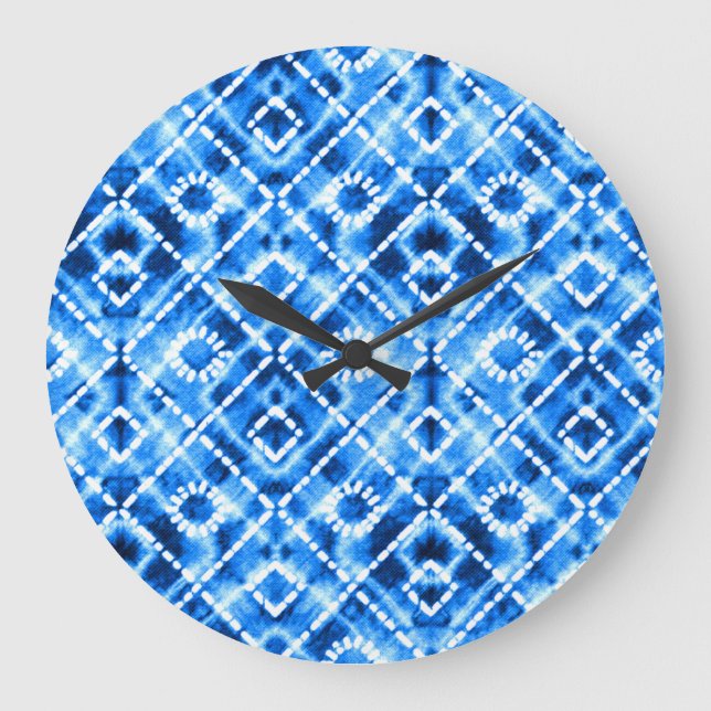 Denim Tie Dye Texture: Modern Elegance. Large Clock (Front)