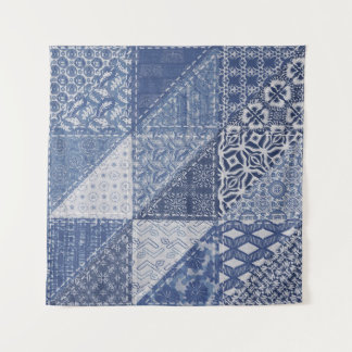 Denim Triangle Patchwork Vintage Texture. Tapestry