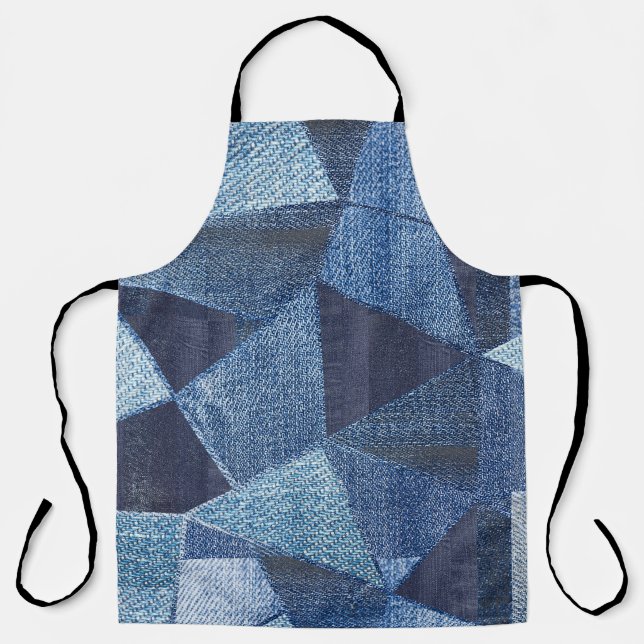 Denim Urban: Distressed Striped Patchwork. Apron (Front)