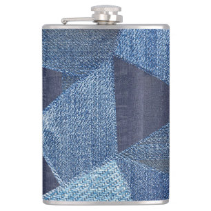 Denim Urban: Distressed Striped Patchwork. Hip Flask