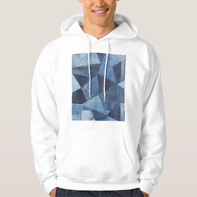Denim Urban: Distressed Striped Patchwork. Hoodie (Front)