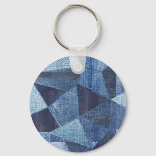 Denim Urban: Distressed Striped Patchwork. Key Ring