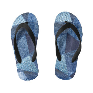 Denim Urban: Distressed Striped Patchwork. Kid's Thongs