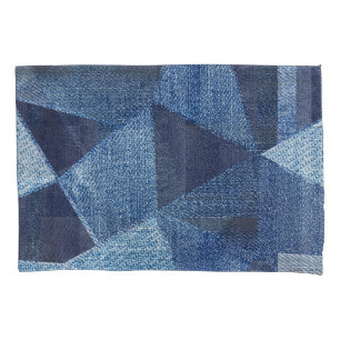 Denim Urban: Distressed Striped Patchwork. Pillowcase