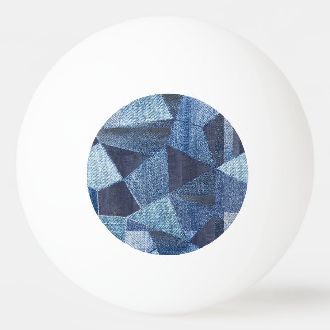 Denim Urban: Distressed Striped Patchwork. Ping Pong Ball (Front)