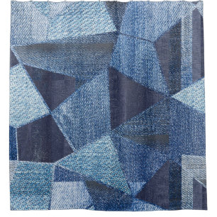 Denim Urban: Distressed Striped Patchwork. Shower Curtain