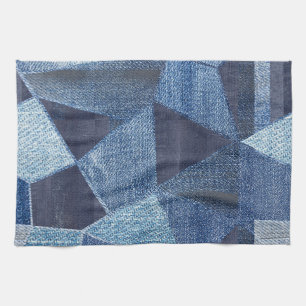 Denim Urban: Distressed Striped Patchwork. Tea Towel