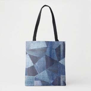 Denim Urban: Distressed Striped Patchwork. Tote Bag