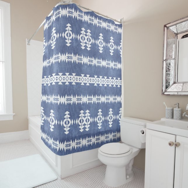 Denim Western Geo Pattern Shower Curtain (In Situ)