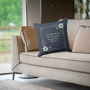 Denim White Floral Customisable Bible Verse Cushion