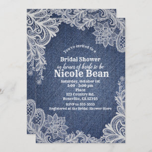 Denim & White Floral Lace Elegant Bridal Shower Invitation