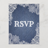 Denim & White Floral Lace Elegant Wedding RSVP