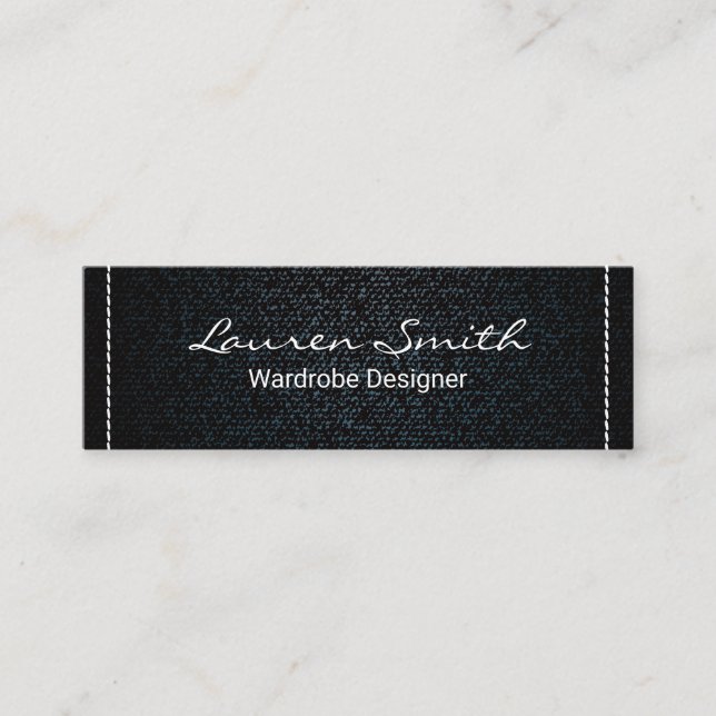 Denim | White Stitched Border Mini Business Card (Front)