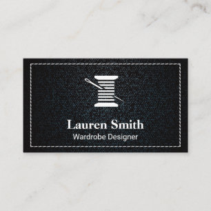 Denim   White Stitched Border Thread and Needle Business Card