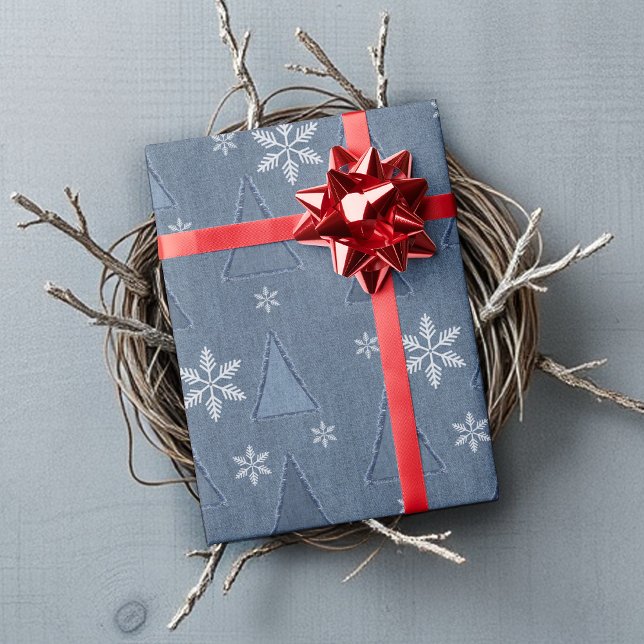 Denim Winter Christmas Pattern Wrapping Paper (Creator Uploaded)