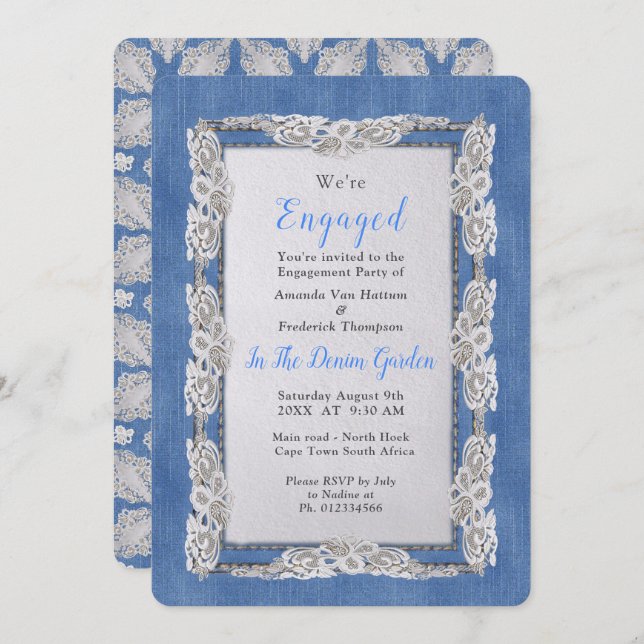 Denim with Cream Flower Lace Invitation (Front/Back)