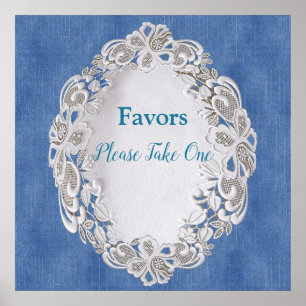 Denim with Cream Flower Lace Poster