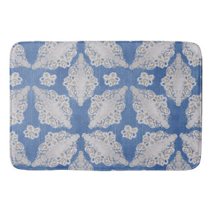 Denim with Lace Repeat Pattern Bath Mat
