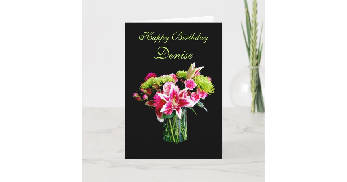 Denise Happy Birthday Stargazer Lily Bouquet Card Zazzle Com Au