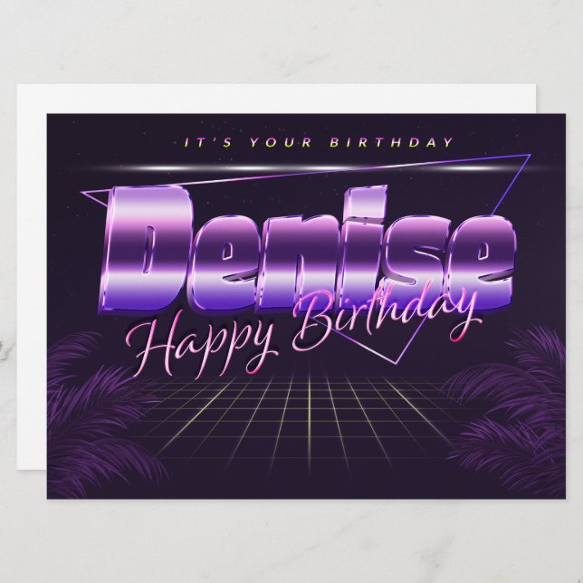 Denise Name First Name lilac retro card birthday (Front/Back)