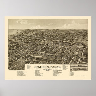 Denison, TX Panoramic Map - 1886 Poster