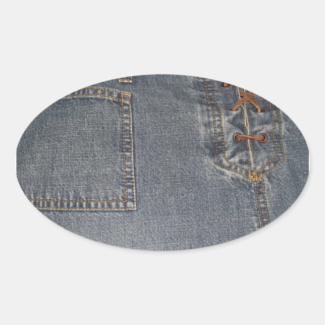 Denium Fabric Background Oval Sticker (Front)