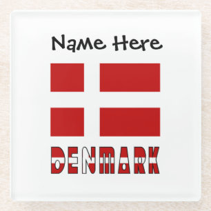 Denmark and Danish Flag Personalised Glass Coaster
