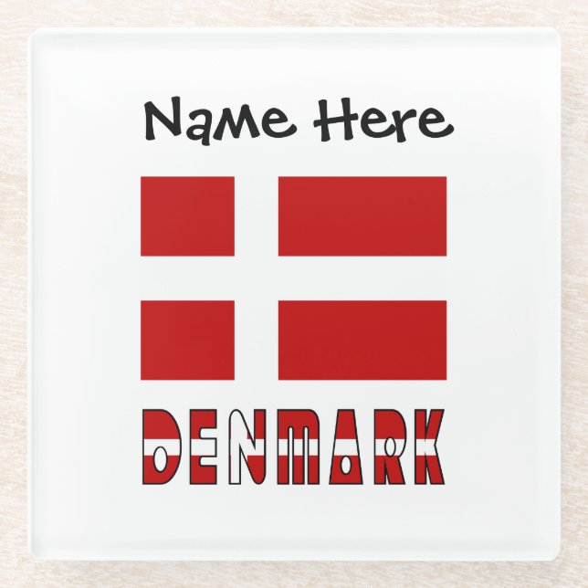 Denmark and Danish Flag Personalised  Glass Coaster (Front)