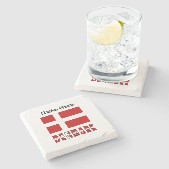 Denmark and Danish Flag Personalised  Stone Coaster (Side)
