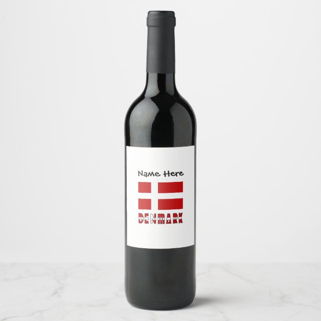 Denmark and Danish Flag Personalised  Wine Label (Front)